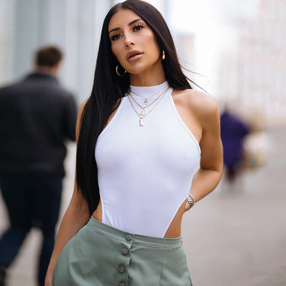 Slim fit sleeveless high slit jumpsuit women