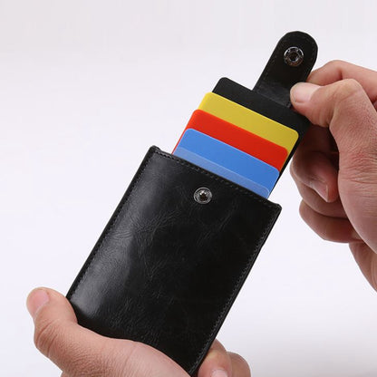 Crazy Horse PU Leather Men Slim RFID Card Holders ID Cash Cardholder Stack Up Pull Out Mini Cascading Wallet Purses