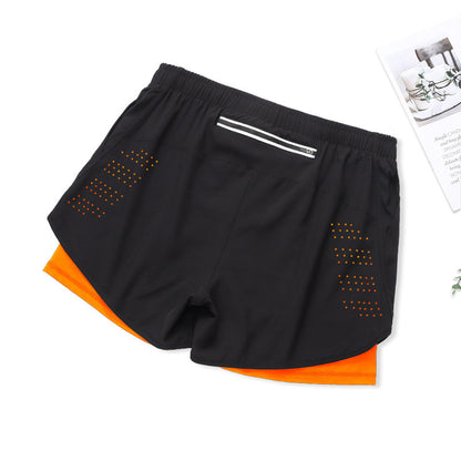 Two Piece Double Layer Sports Shorts, Quick Drying, Breathable, Anti Glare Running, Training, Fitness Shorts, Summer Mens
