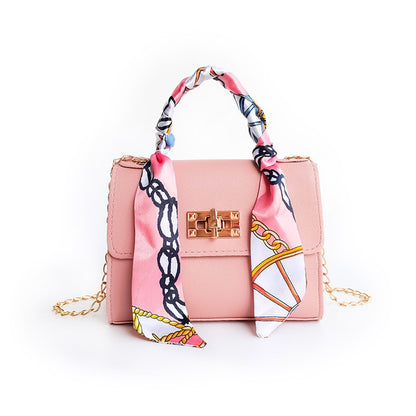 Women Bag New Silk Scarf Lock Chain Square Small Casual Mobile Phone Bag Purses Handbags Luxury Designer Crossbody Side Purse