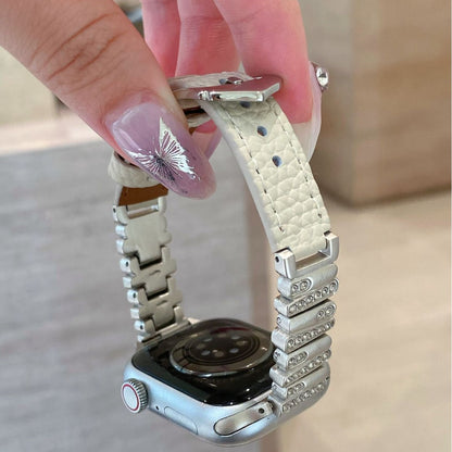 Irregular Rhinestone Embellished Leather Strap for Apple Watch 4/5/6/7/8/9/S10 Watch Band Apple Watch Band