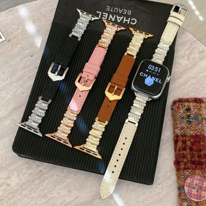 Irregular Rhinestone Embellished Leather Strap for Apple Watch 4/5/6/7/8/9/S10 Watch Band Apple Watch Band