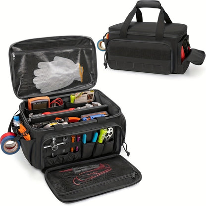14" Heavy-Duty Tool: 2 Bags + Non-Slip Organizer (for Electricians, Multi-Pocket)