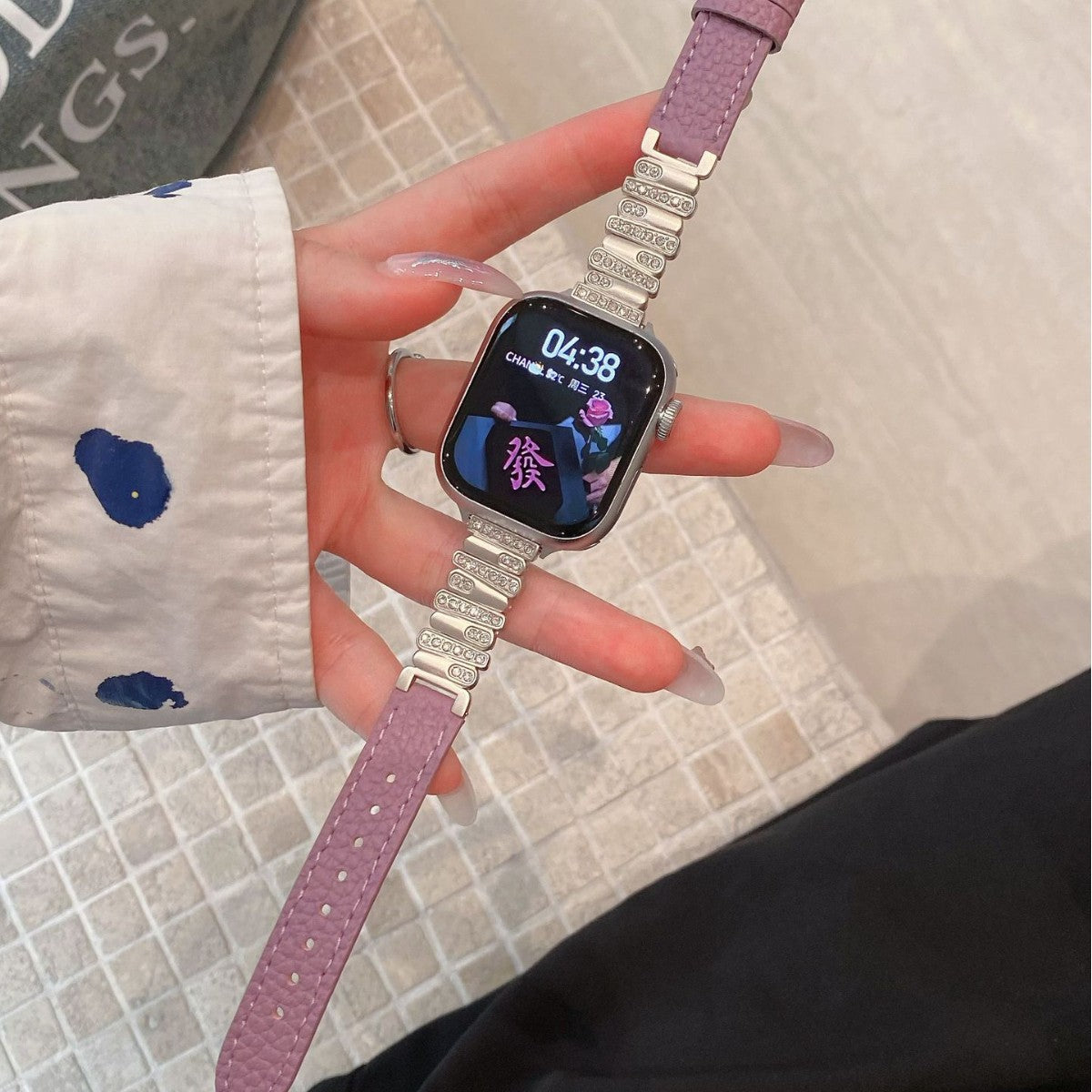 Irregular Rhinestone Embellished Leather Strap for Apple Watch 4/5/6/7/8/9/S10 Watch Band Apple Watch Band