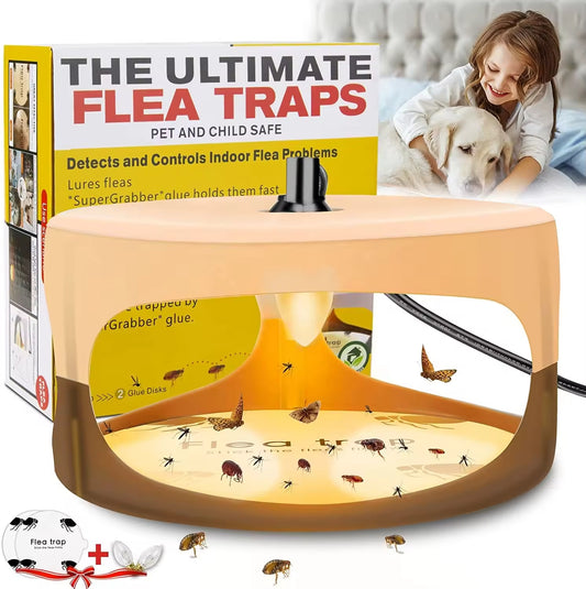 Flea Killer Trap with 2 Glue Discs Pad Bed Bug Trap Light Bulb Safe for Children Pet Dog Cat Best Control for Home House Inside