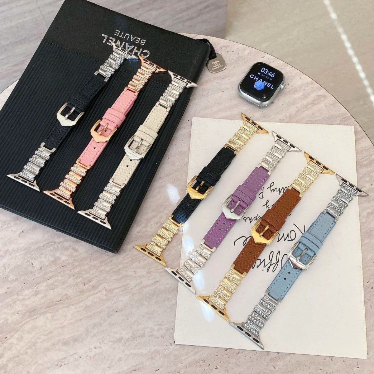 Irregular Rhinestone Embellished Leather Strap for Apple Watch 4/5/6/7/8/9/S10 Watch Band Apple Watch Band