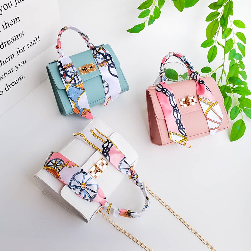 Women Bag New Silk Scarf Lock Chain Square Small Casual Mobile Phone Bag Purses Handbags Luxury Designer Crossbody Side Purse