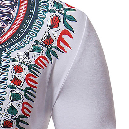 Mens T Shirt African Style Comf Slim Fit Short Sleeve Printed Tee T-shirt Casual Tops