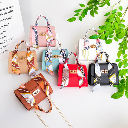 Women Bag New Silk Scarf Lock Chain Square Small Casual Mobile Phone Bag Purses Handbags Luxury Designer Crossbody Side Purse