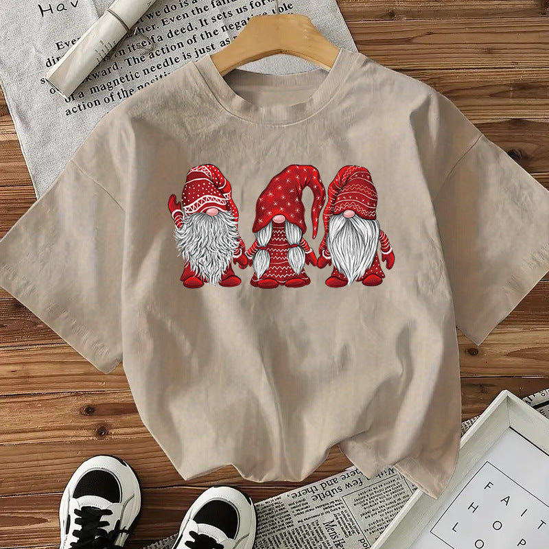 Doll Cotton Women's Short Sleeve Fashion Style Top American Christmas New Arrival