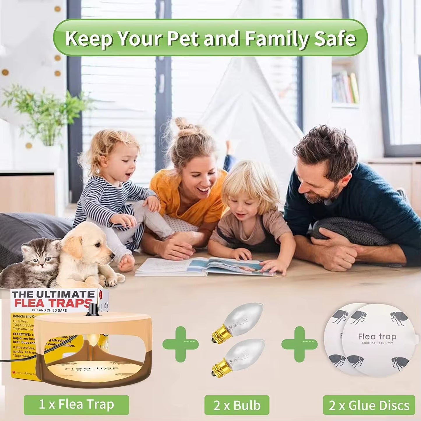 Flea Killer Trap with 2 Glue Discs Pad Bed Bug Trap Light Bulb Safe for Children Pet Dog Cat Best Control for Home House Inside