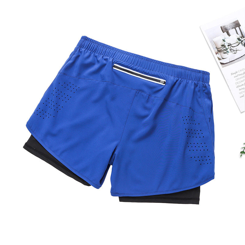 Two Piece Double Layer Sports Shorts, Quick Drying, Breathable, Anti Glare Running, Training, Fitness Shorts, Summer Mens