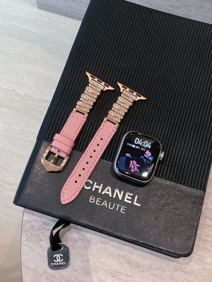 Irregular Rhinestone Embellished Leather Strap for Apple Watch 4/5/6/7/8/9/S10 Watch Band Apple Watch Band