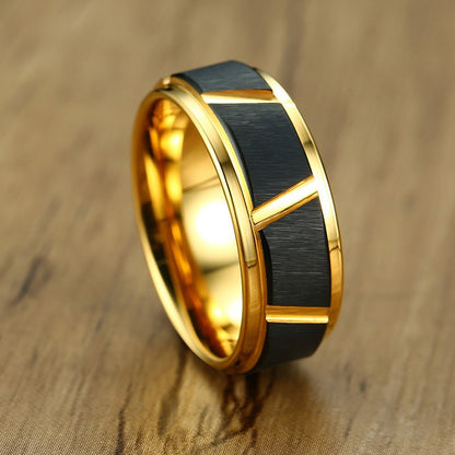 Tungsten Steel Jewelry Black Gold Mens Tungsten Steel Ring Tungsten Gold
