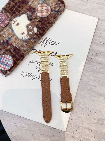 Irregular Rhinestone Embellished Leather Strap for Apple Watch 4/5/6/7/8/9/S10 Watch Band Apple Watch Band