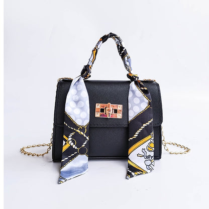 Women Bag New Silk Scarf Lock Chain Square Small Casual Mobile Phone Bag Purses Handbags Luxury Designer Crossbody Side Purse