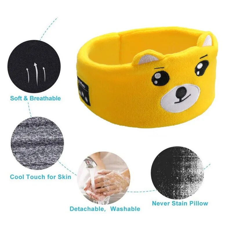 Soft Elastic Comfortable Wireless Music Earphones Kids Animal Sleeping Headphones Eye Mask Bluetooth V5.0 Headphones Headband