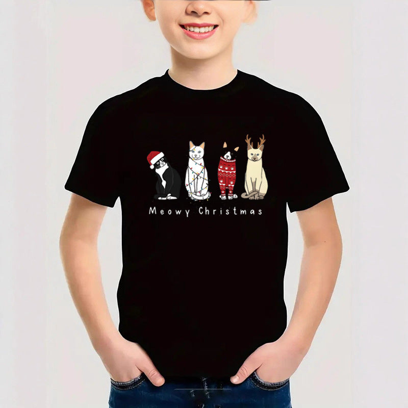 Combed Cotton New Christmas Children's Short Sleeve Girls' T-Shirt Kids Clothing Boys' Short Sleeve