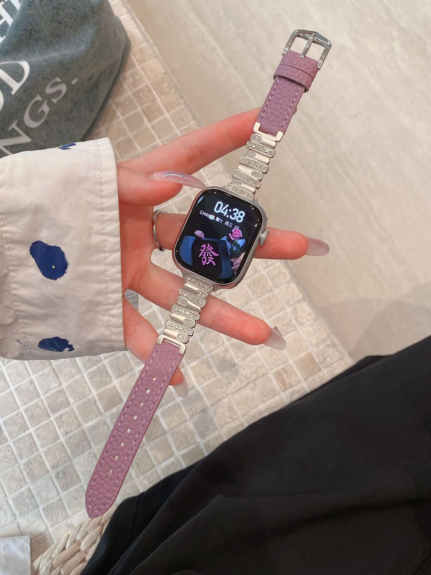 Irregular Rhinestone Embellished Leather Strap for Apple Watch 4/5/6/7/8/9/S10 Watch Band Apple Watch Band