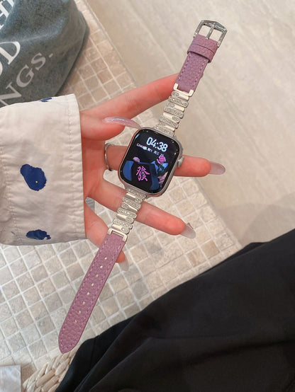 Irregular Rhinestone Embellished Leather Strap for Apple Watch 4/5/6/7/8/9/S10 Watch Band Apple Watch Band