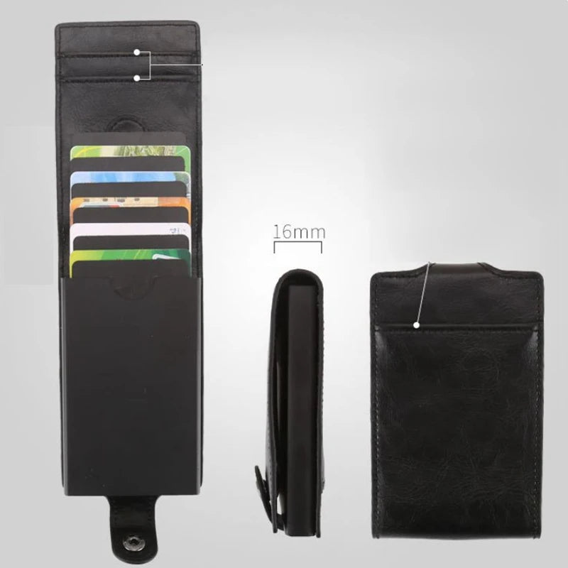 Hot sale Women Men RFID Card Holders Stack Up Pull Out Mini Cascading Wallet ID Cash Cardholder Crazy Horse PU Leather Purses